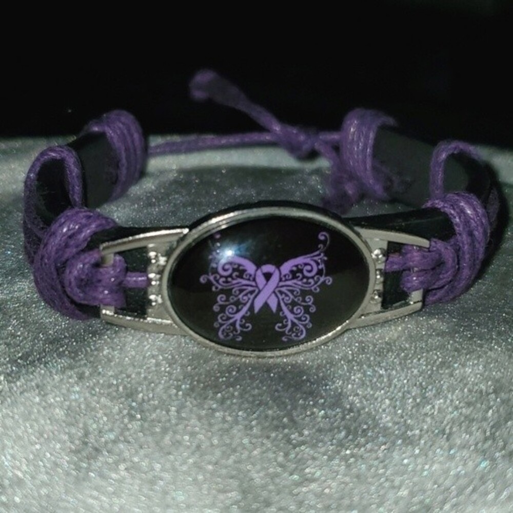 Purple Domestic Violence Awareness Ribbon Bracelet Black Adjustable Cord Gift